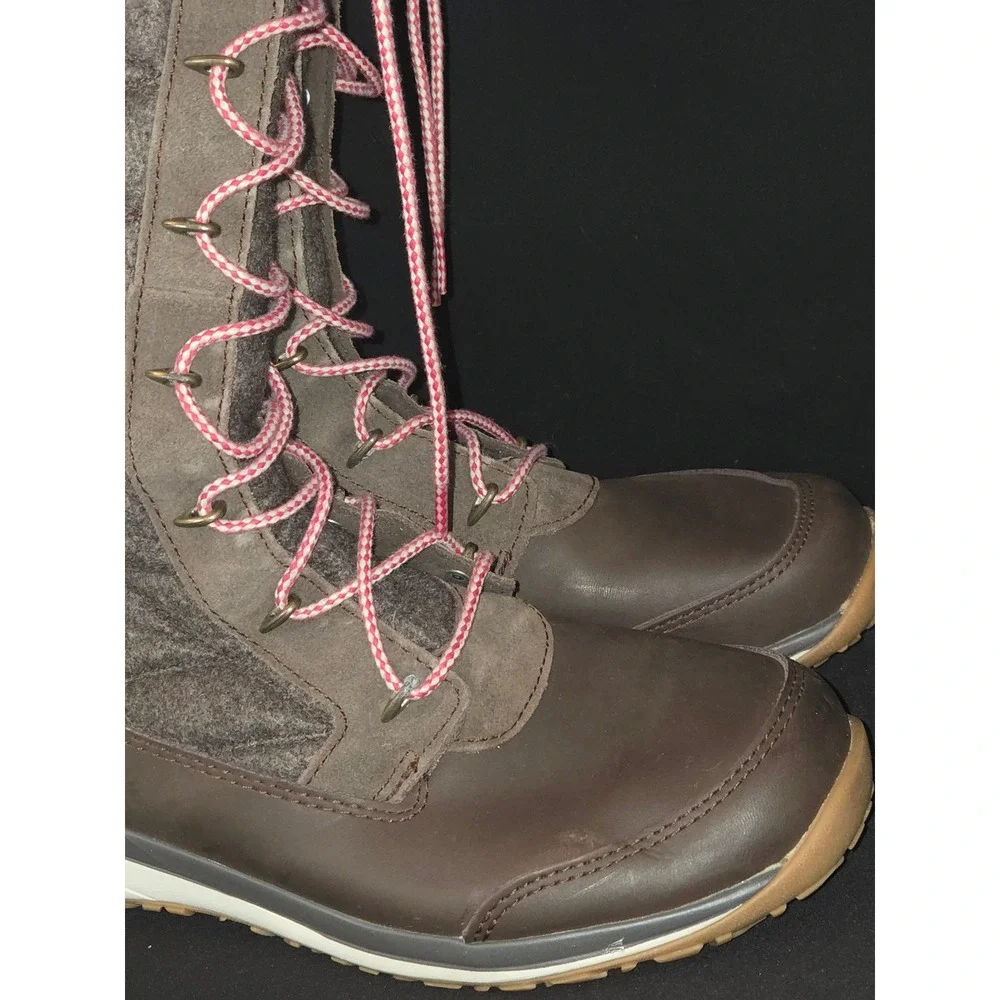 Salomon Women's Brown Quilted Wool Winter Snow Boots Fur Trim Lace Up Zip Size 8